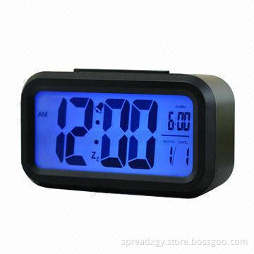 Desk clock with big digit display, with calendar, time and temperature display, LED backlighting